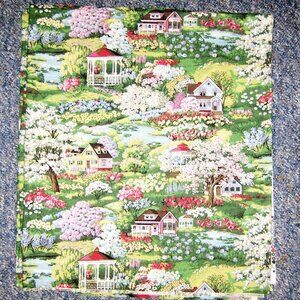 Concord Fabrics Victorian Cottages Floral Garden Vintage Fabric Cotton NEW
